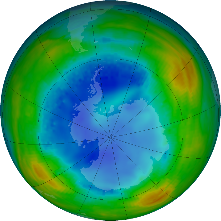 Antarctic ozone map for 05 August 1992